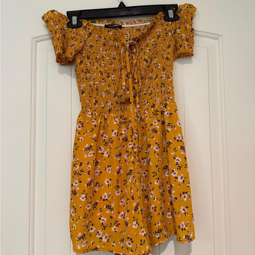 Yellow Floral Cold Shoulder Romper